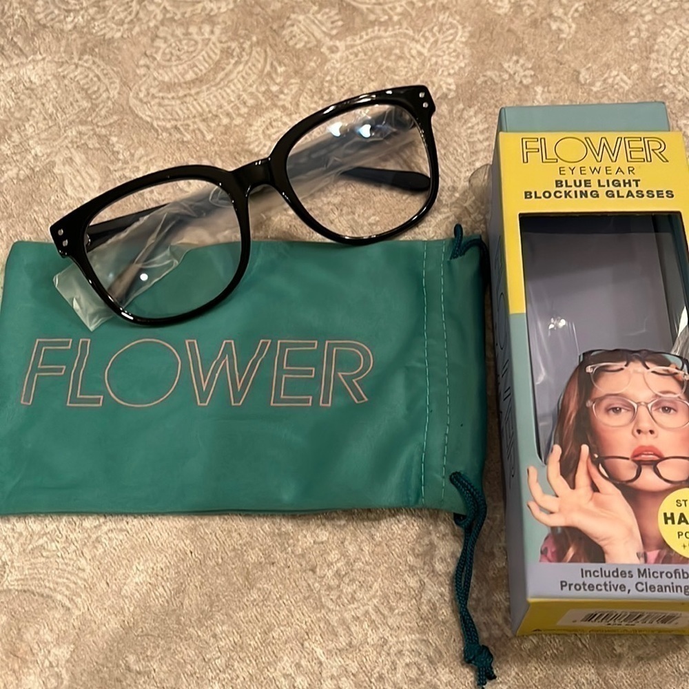 Brand New Flower Eyewear Blue Light Blocking Glasses Hazel Black Rimmed Computer
